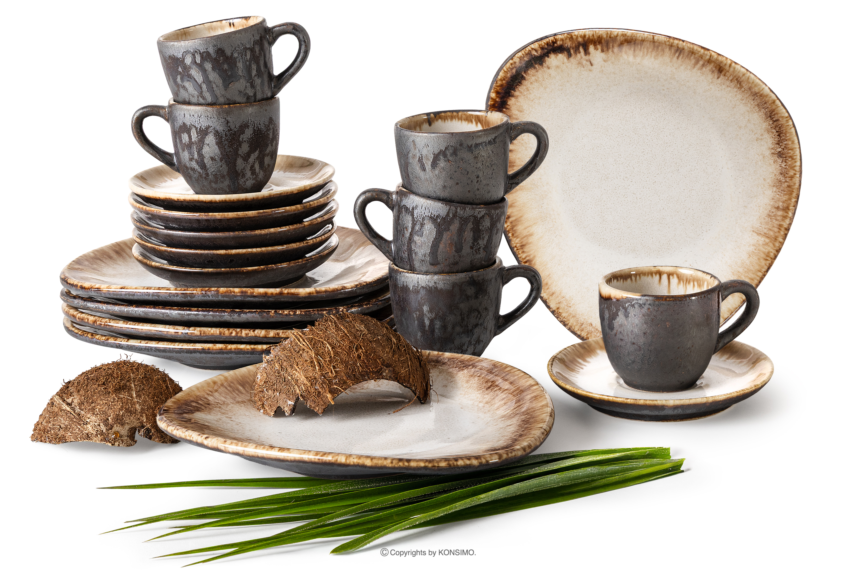 Espresso handglasiertes Kaffeegeschirr 6 Personen (18 tlg.) hellbeige