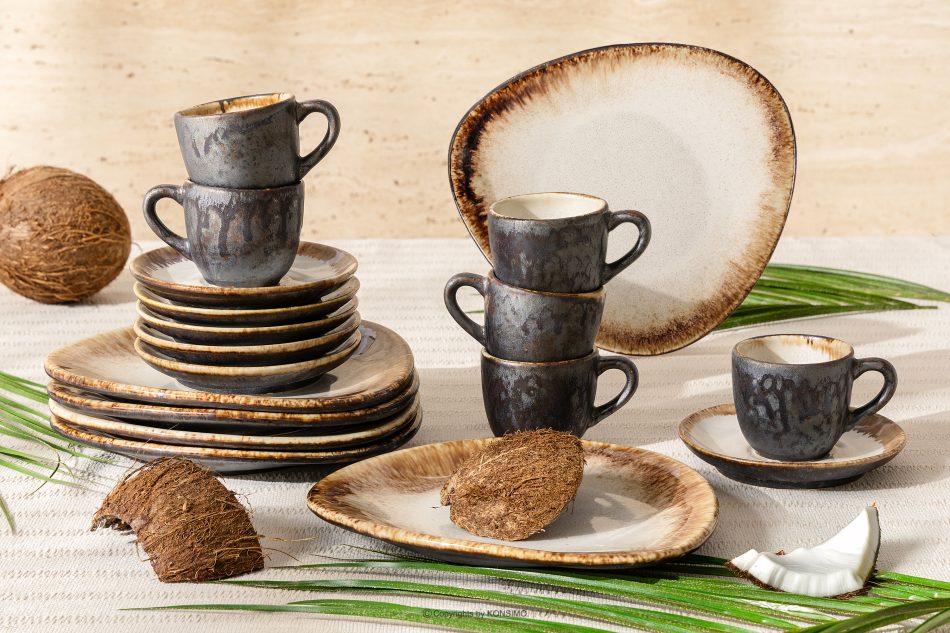 PRIMA Espresso handglasiertes Kaffeegeschirr 6 Personen (18 tlg.) hellbeige hellbeige - Foto 1