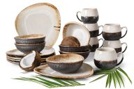 Handglasiertes Frühstücksset 6 Personen (18 tlg.) hellbeige