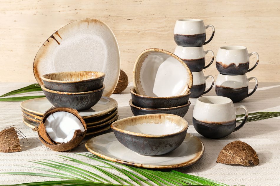 PRIMA Handglasiertes Frühstücksset 6 Personen (18 tlg.) hellbeige hellbeige - Foto 1