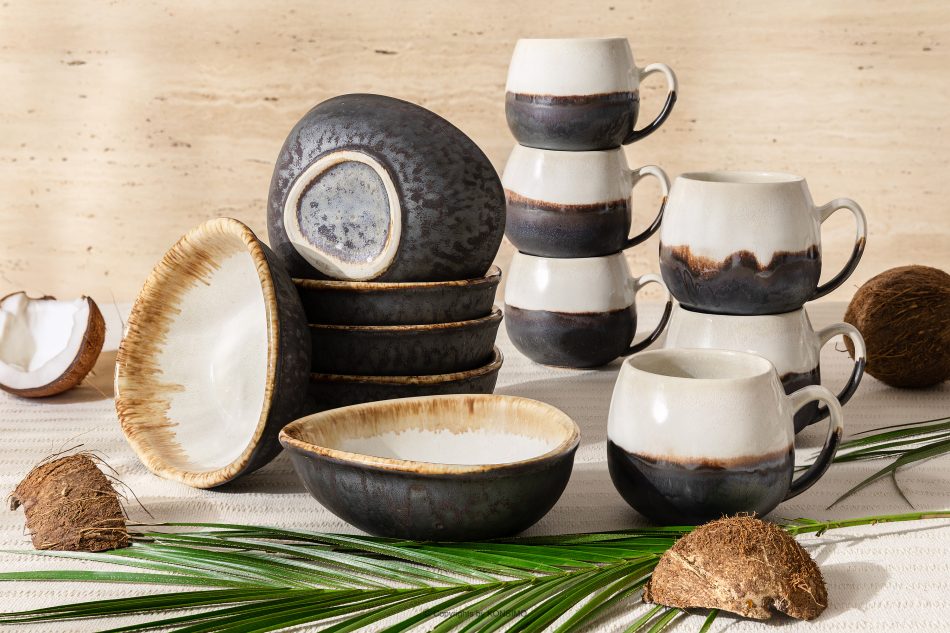 PRIMA Handglasiertes Loft-Frühstücksset 6 Personen (12 tlg.) hellbeige hellbeige - Foto 1