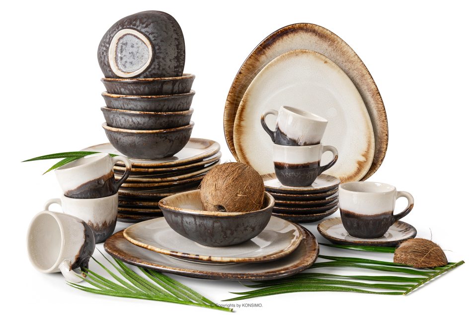 PRIMA Kombiservice aus handglasierter Keramik für 6 Personen (30 tlg.) hellbeige hellbeige - Foto 0