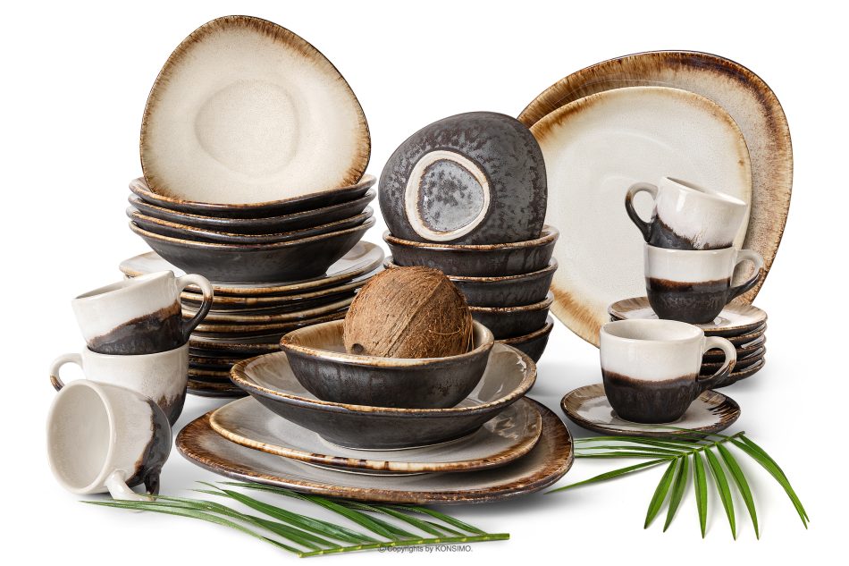 PRIMA Kombiservice aus handglasierter Keramik für 6 Personen (36 tlg.) hellbeige hellbeige - Foto 0