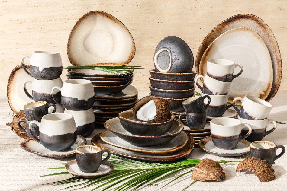 PRIMA Kombiservice aus Keramik handglasiert 6 Personen (60 tlg.) hellbeige hellbeige - Foto 1