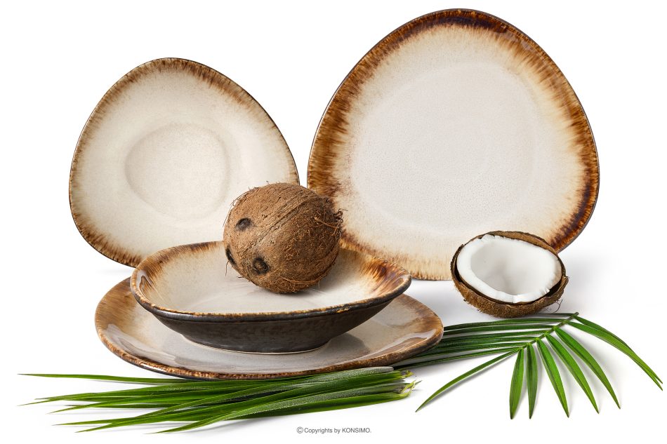 PRIMA Handglasiertes Geschirrset für 2 Personen (4 tlg.) hellbeige hellbeige - Foto 0