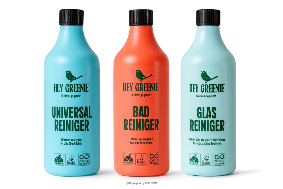 HEY GREENIE Ökologisches Reinigungsset – Reinigungsmittel für Badezimmer, Glas und Universalreiniger (3 Stück) rosa/hellblau/blau - Foto 0