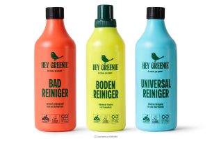 HEY GREENIE, https://konsimo.de/kollektion/hey-greenie/ Ökologisches Reinigungsset – Reinigungsmittel für Fußböden, Badezimmer und Universalreiniger (3 Stück) rosa/gelb/blau - Foto