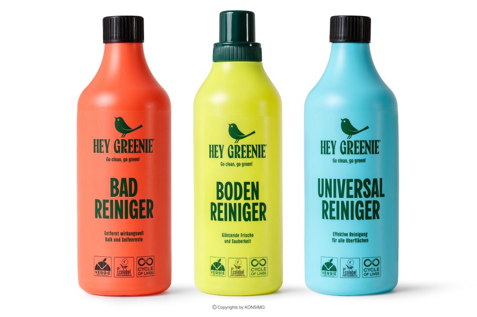 HEY GREENIE Ökologisches Reinigungsset – Reinigungsmittel für Fußböden, Badezimmer und Universalreiniger (3 Stück) rosa/gelb/blau - Foto 0