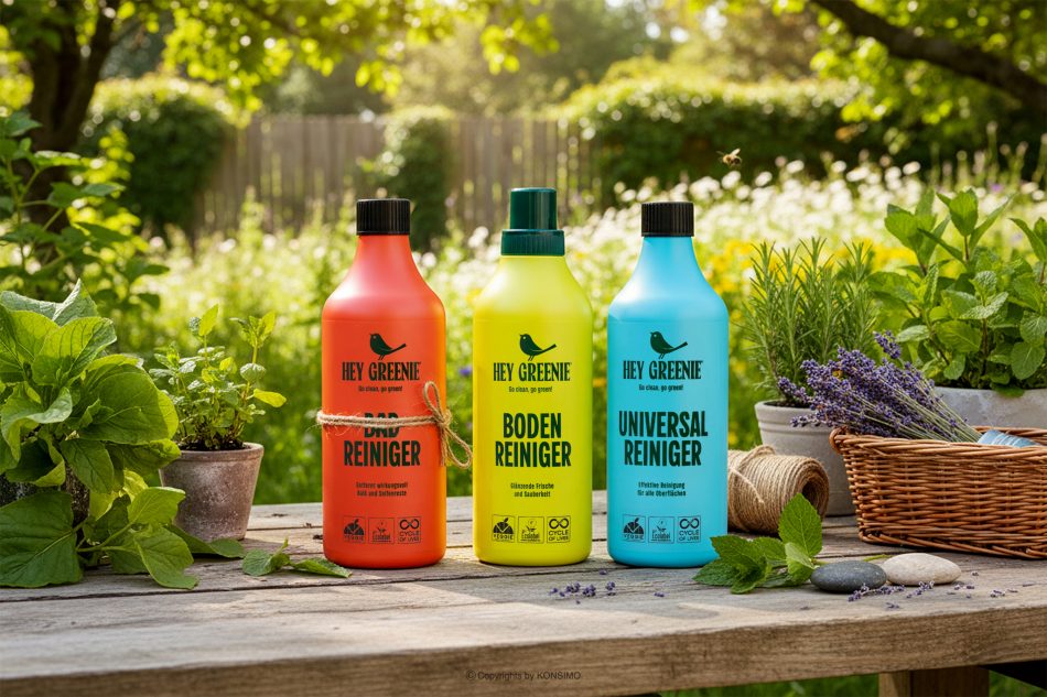 HEY GREENIE Ökologisches Reinigungsset – Reinigungsmittel für Fußböden, Badezimmer und Universalreiniger (3 Stück) rosa/gelb/blau - Foto 1