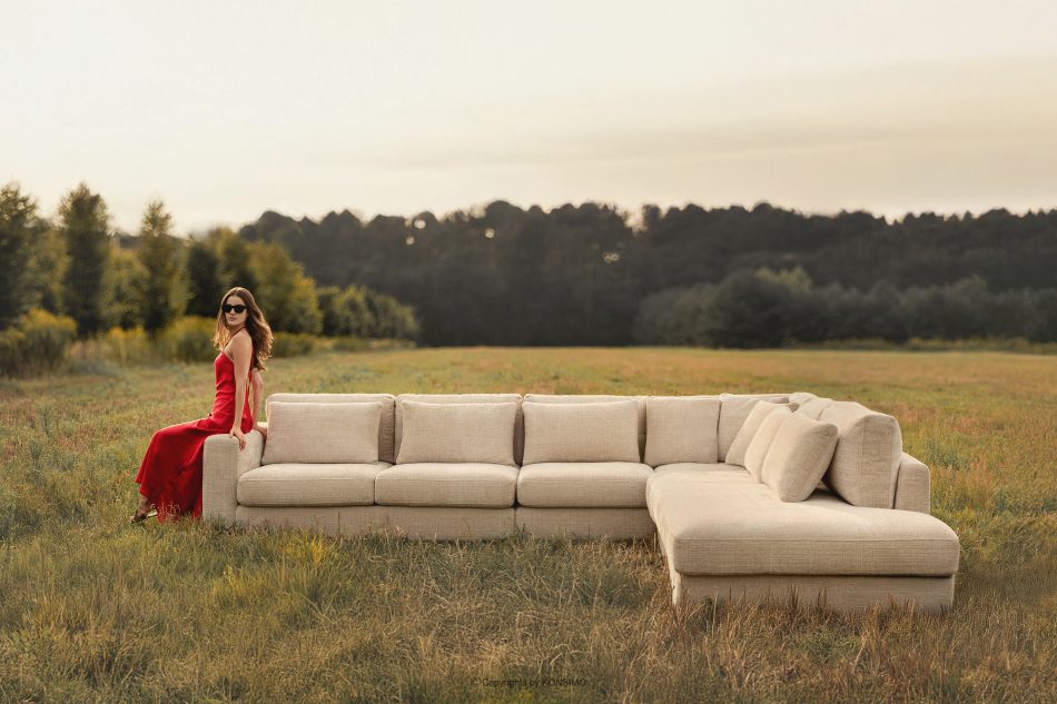 VERUS Großes Ecksofa aus geflochtenem Stoff links dunkelgrau dunkelgrau - Foto 11