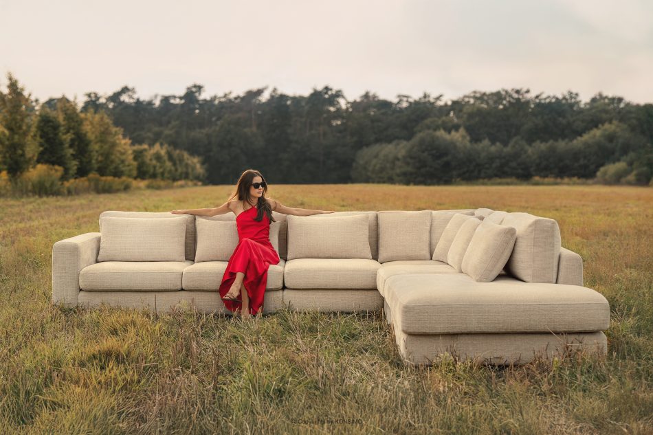 VERUS Großes Ecksofa aus geflochtenem Stoff links dunkelgrau dunkelgrau - Foto 12