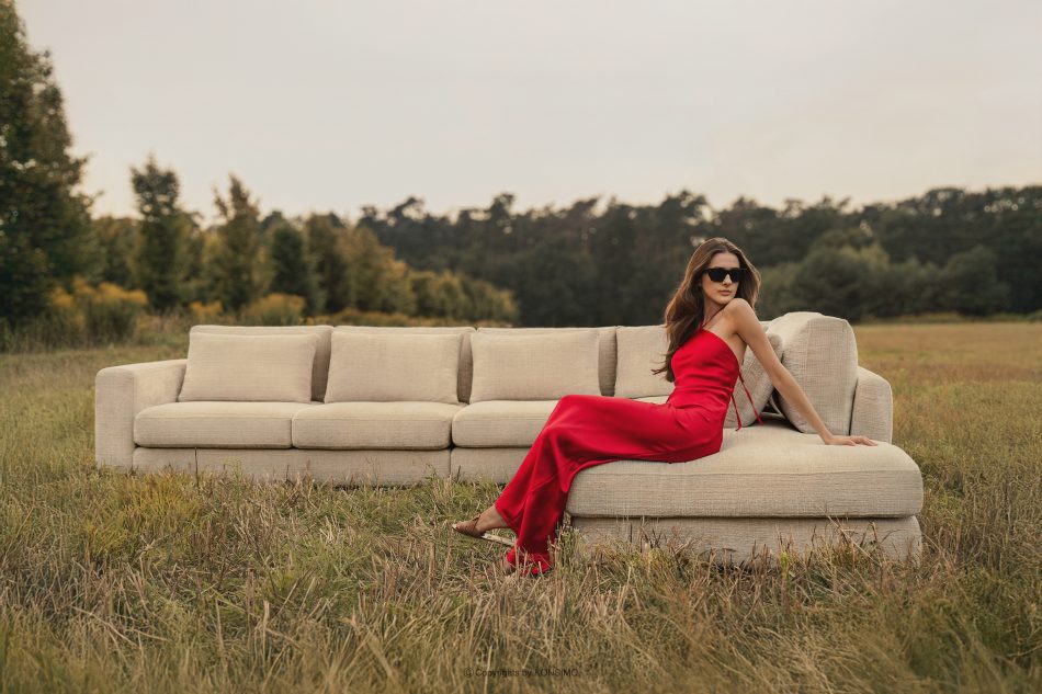 VERUS Großes Ecksofa aus geflochtenem Stoff links dunkelgrau dunkelgrau - Foto 13