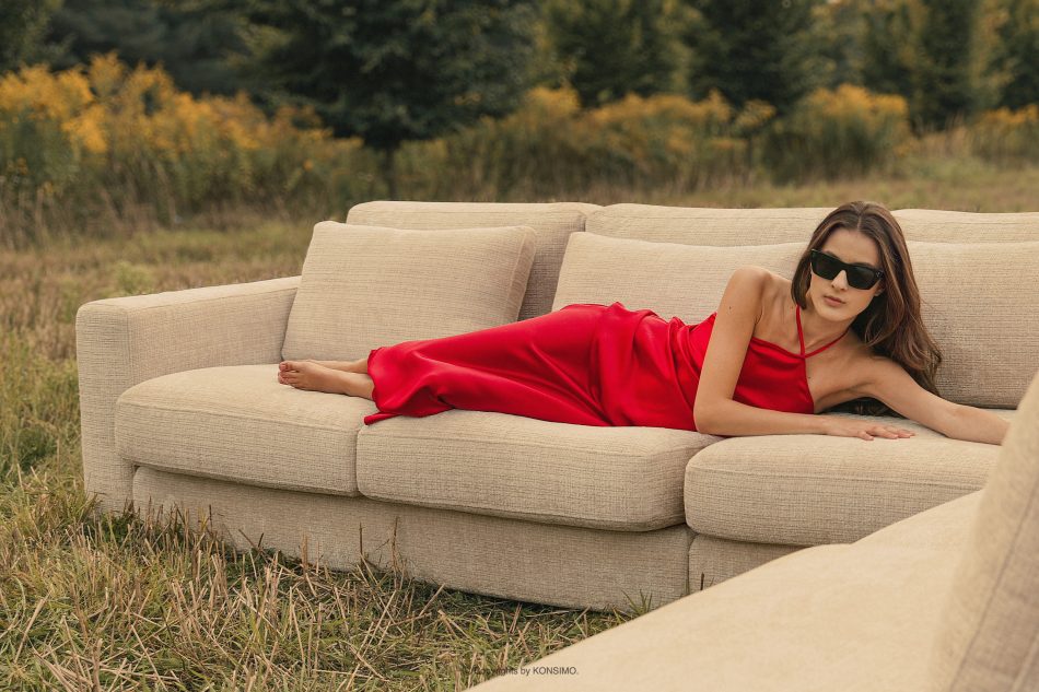 VERUS Großes Ecksofa aus geflochtenem Stoff links dunkelgrau dunkelgrau - Foto 16