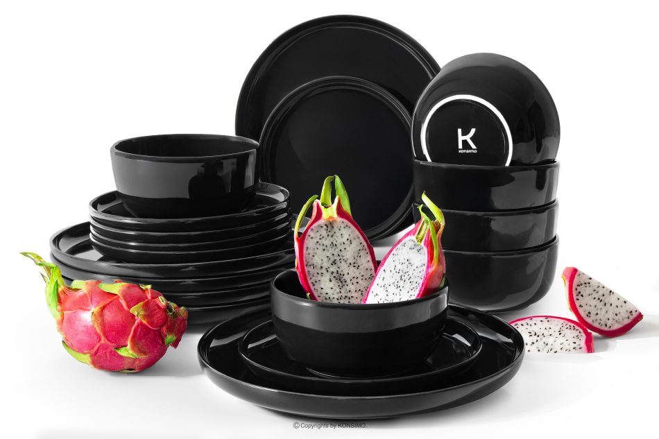 VICTO Tafelservice schwarz glänzend 6-Personen (18-tlg.) Schwarz glänzend - Foto 0