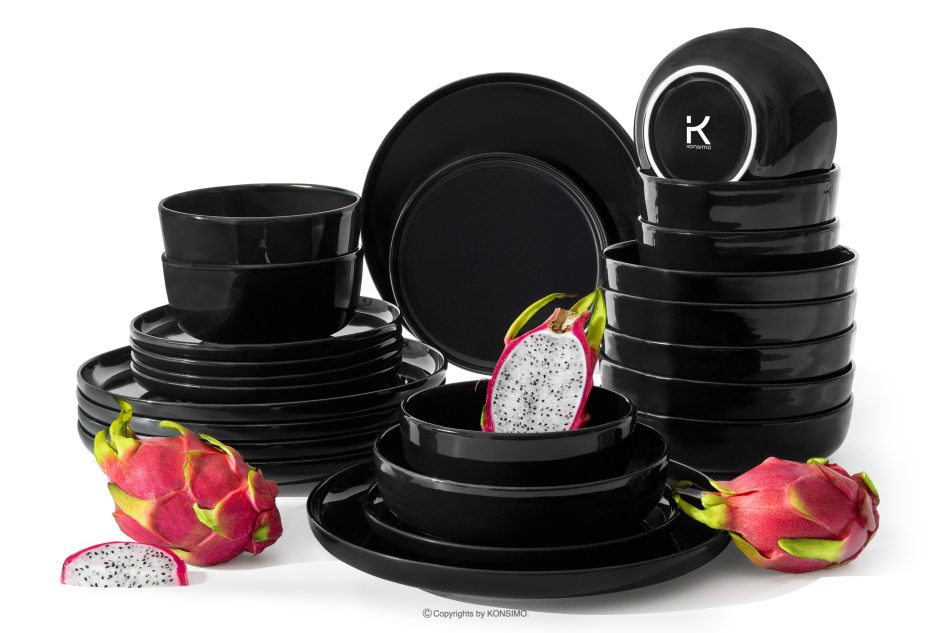 VICTO Tafelservice schwarz glänzend 6-Personen (24-tlg.) Schwarz glänzend - Foto 0