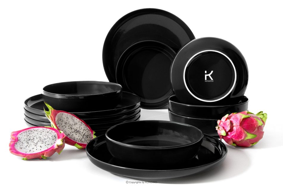 VICTO Tafelservice schwarz glänzend 6-Personen (12-tlg.) Schwarz glänzend - Foto 0