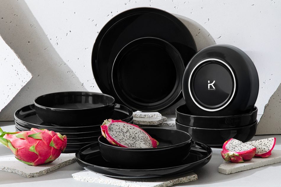 VICTO Tafelservice schwarz glänzend 6-Personen (12-tlg.) Schwarz glänzend - Foto 1