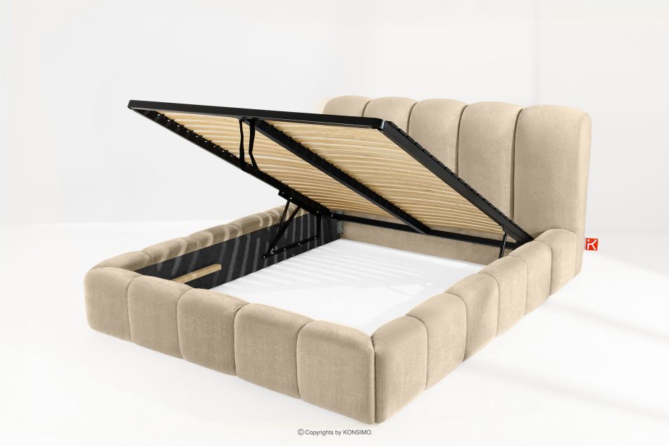 MERIDE Polsterbett 160 cm im Japandi-Stil mit Steppung beige beige - Foto 6