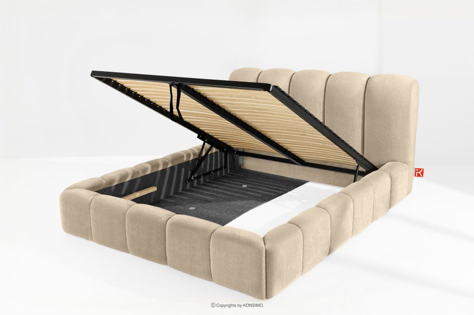 MERIDE Polsterbett 160 cm im Japandi-Stil mit Steppung beige beige - Foto 8