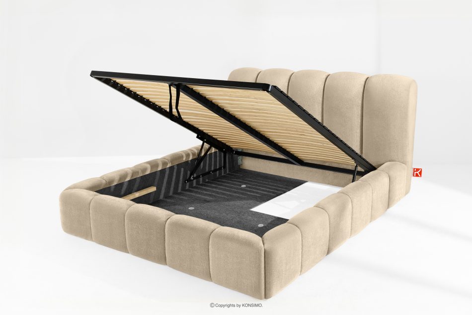 MERIDE Polsterbett 160 cm im Japandi-Stil mit Steppung beige beige - Foto 9