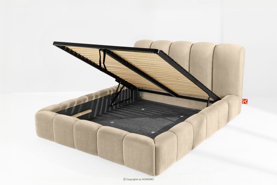 MERIDE Polsterbett 160 cm im Japandi-Stil mit Steppung beige beige - Foto 10