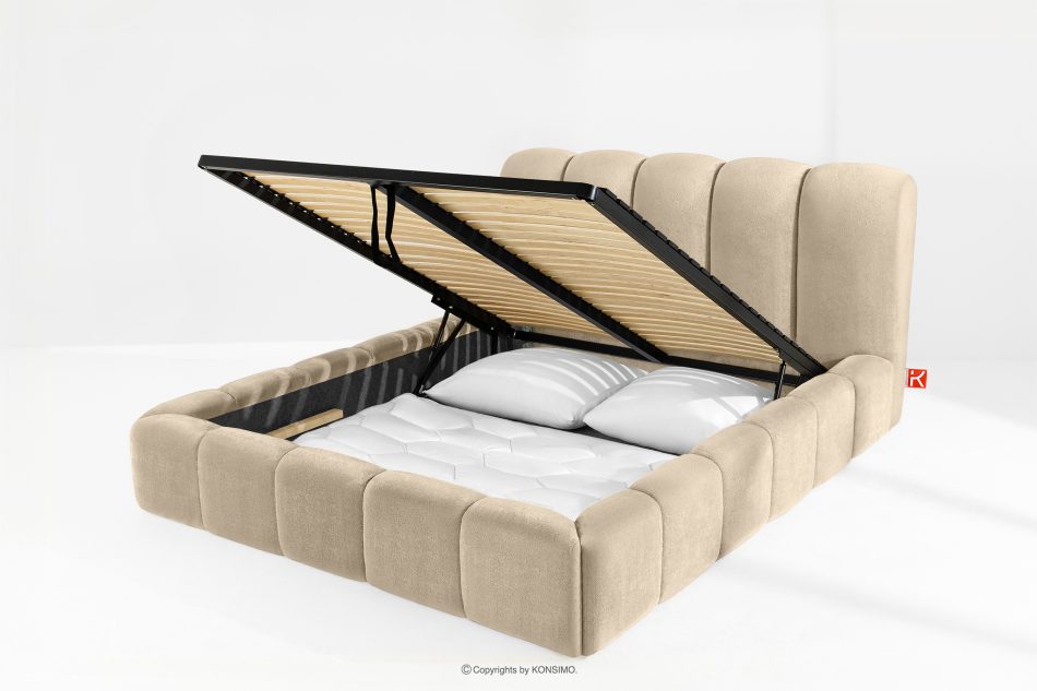 MERIDE Polsterbett 160 cm im Japandi-Stil mit Steppung beige beige - Foto 11