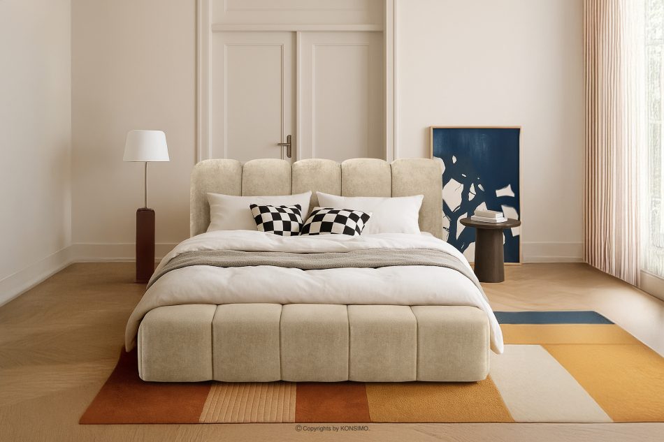 MERIDE Polsterbett 160 cm im Japandi-Stil mit Steppung beige beige - Foto 21