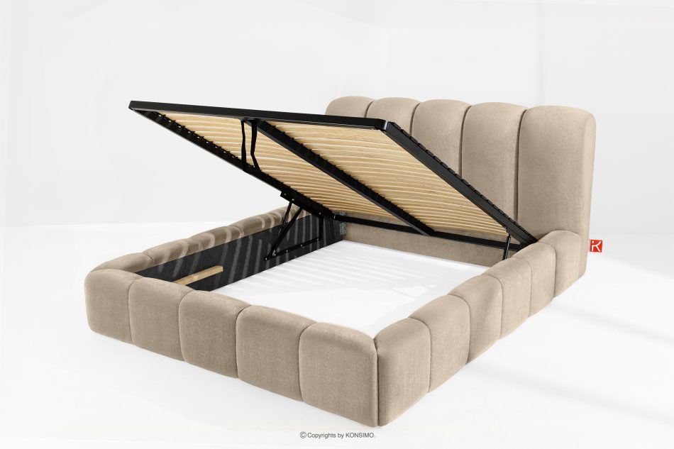 MERIDE Polsterbett 160 cm im Japandi-Stil mit Steppung graubeige graubeige - Foto 6