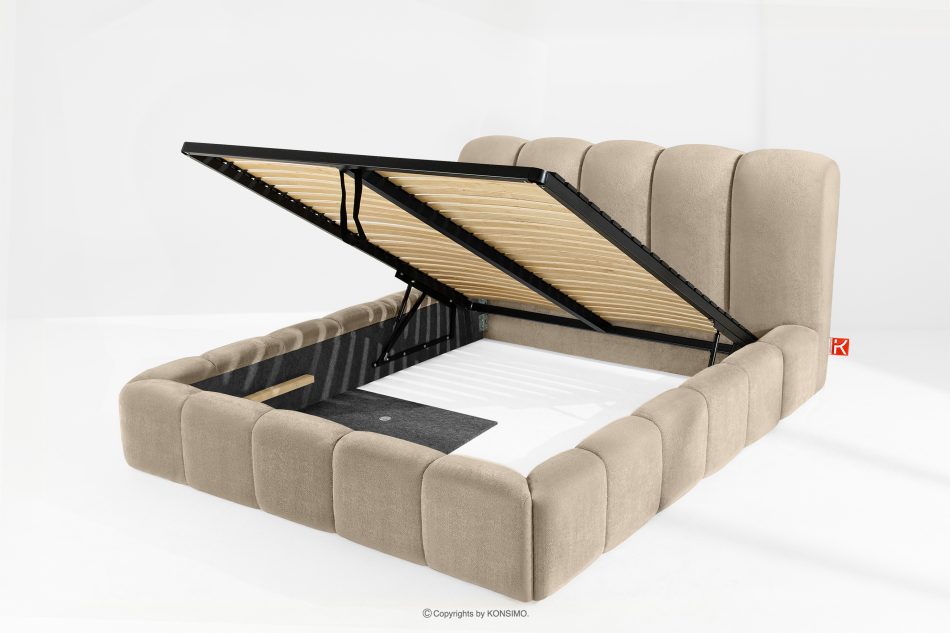 MERIDE Polsterbett 160 cm im Japandi-Stil mit Steppung graubeige graubeige - Foto 7