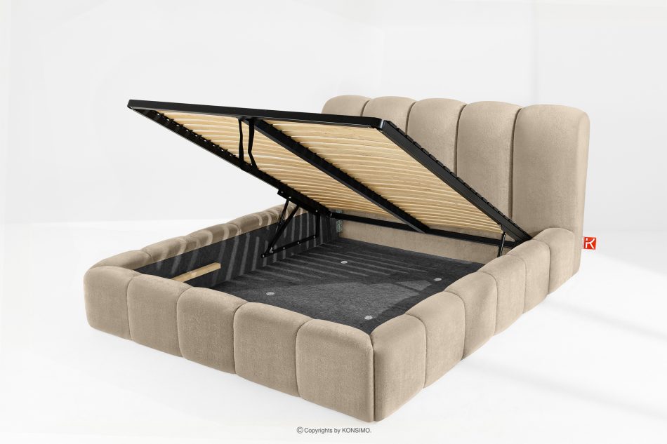 MERIDE Polsterbett 160 cm im Japandi-Stil mit Steppung graubeige graubeige - Foto 10