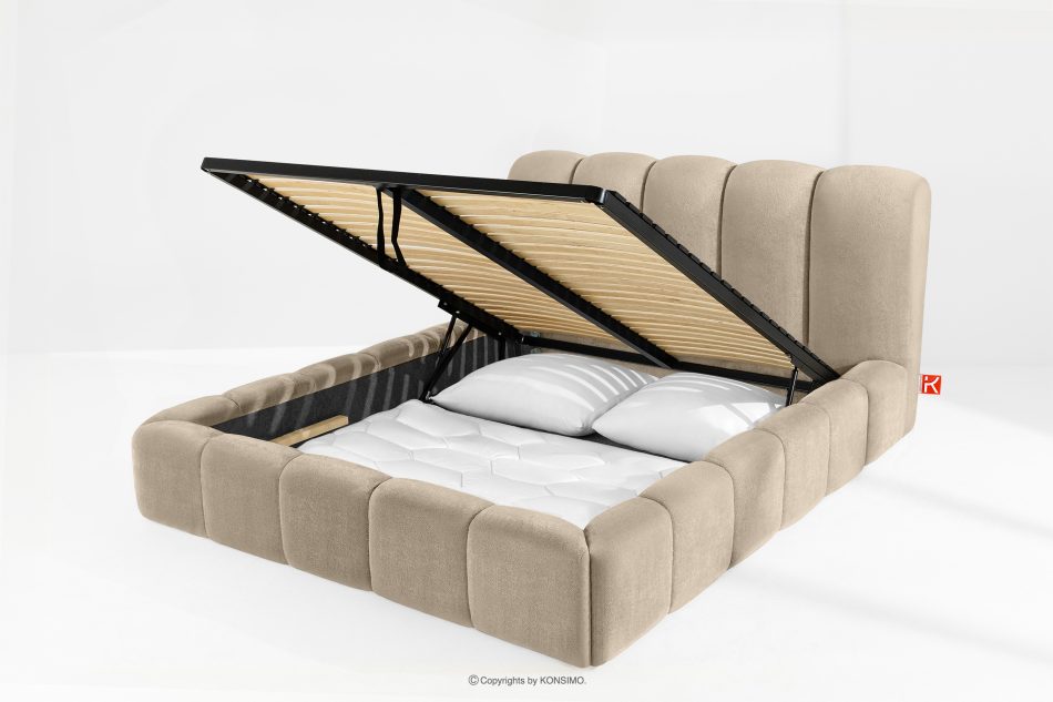 MERIDE Polsterbett 160 cm im Japandi-Stil mit Steppung graubeige graubeige - Foto 11