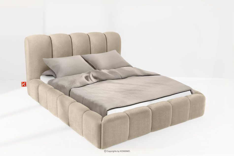 MERIDE Polsterbett 160 cm im Japandi-Stil mit Steppung graubeige graubeige - Foto 1