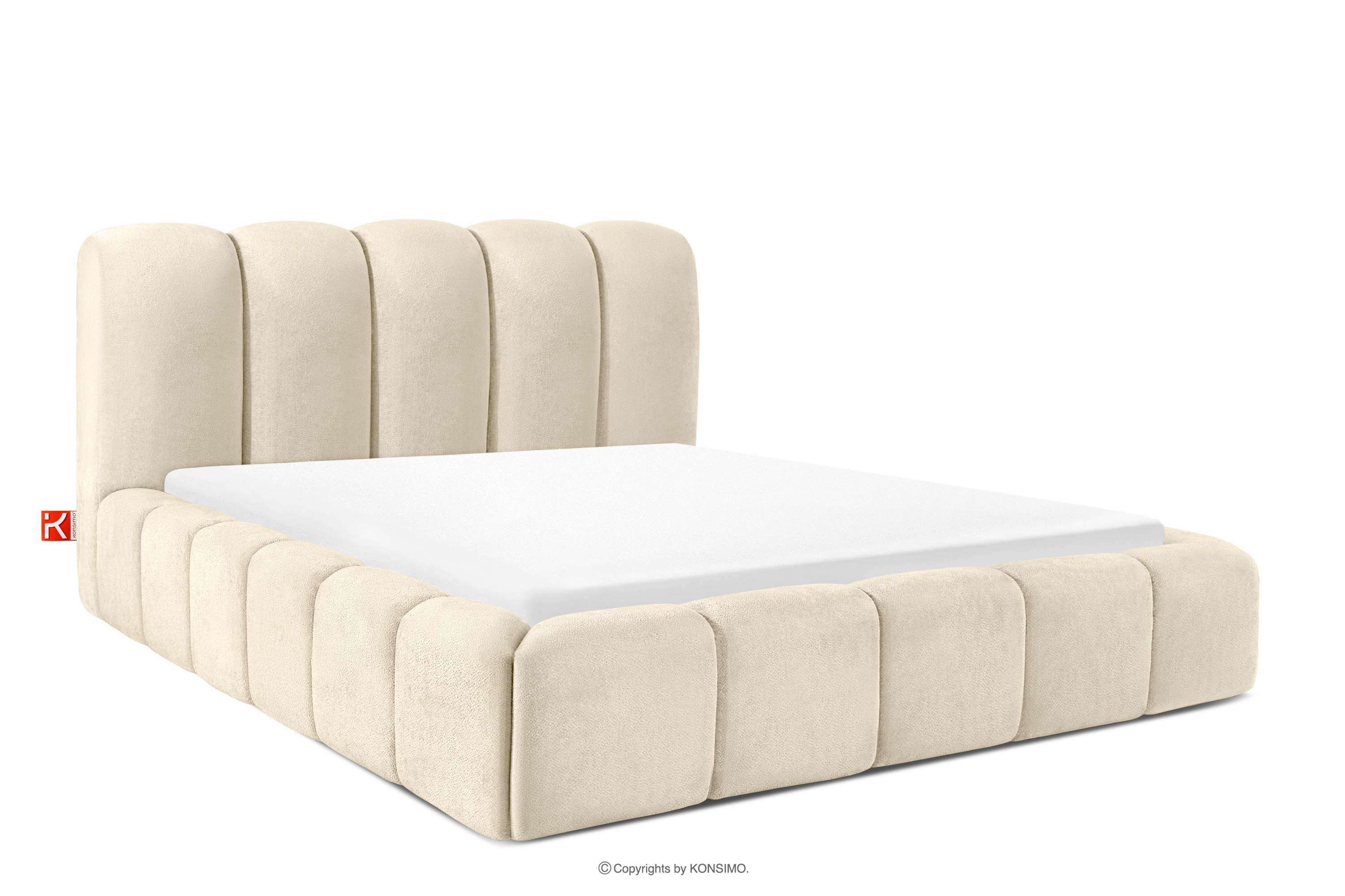 Polsterbett 160 cm im Japandi-Stil mit Steppung ecru