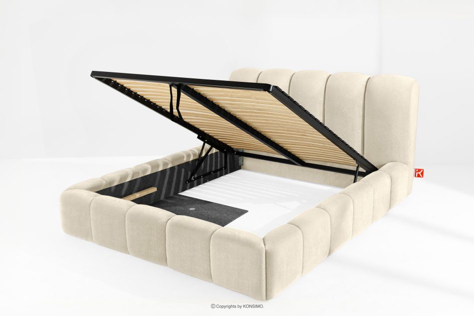 MERIDE Polsterbett 160 cm im Japandi-Stil mit Steppung ecru ecru - Foto 7