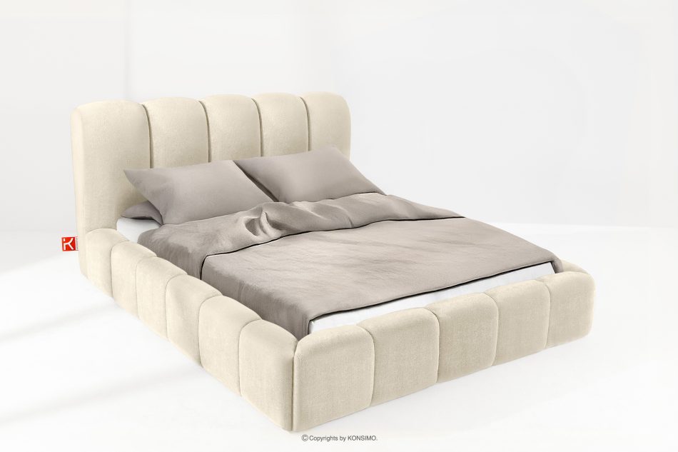 MERIDE Polsterbett 160 cm im Japandi-Stil mit Steppung ecru ecru - Foto 1