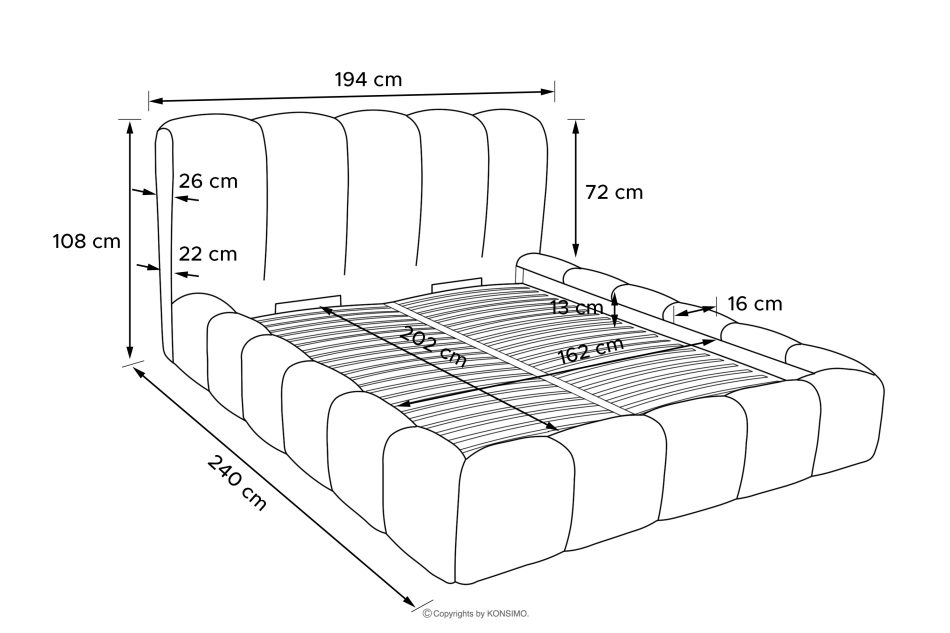 MERIDE Polsterbett 160 cm mit anthrazitfarbener Steppung anthrazit - Foto 22