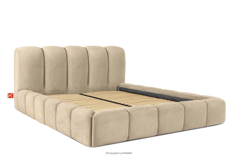 MERIDE Polsterbett 180 cm im Japandi-Stil mit beigefarbener Steppung beige - Foto 2