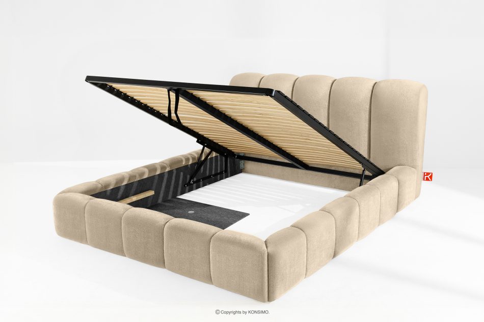 MERIDE Polsterbett 180 cm im Japandi-Stil mit beigefarbener Steppung beige - Foto 7