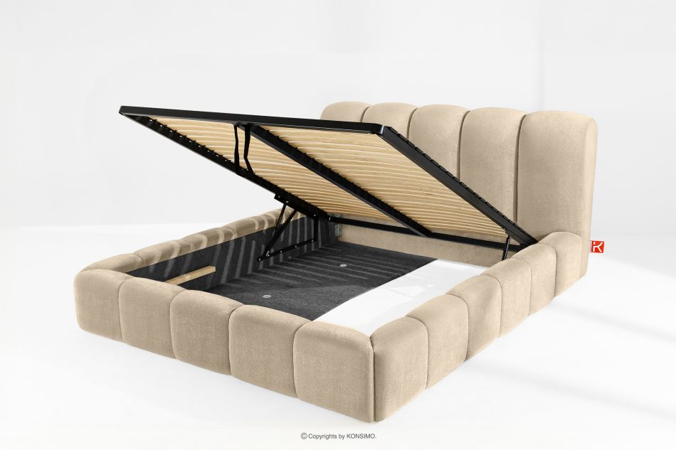 MERIDE Polsterbett 180 cm im Japandi-Stil mit beigefarbener Steppung beige - Foto 8