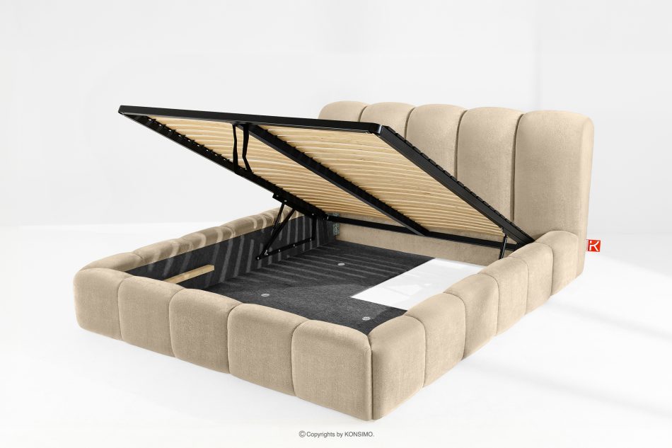 MERIDE Polsterbett 180 cm im Japandi-Stil mit beigefarbener Steppung beige - Foto 9