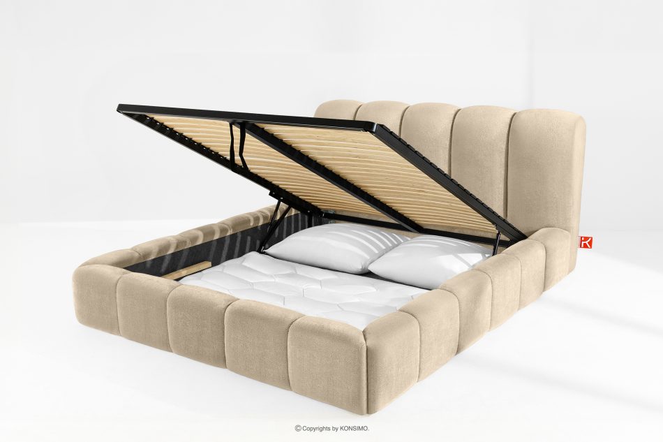 MERIDE Polsterbett 180 cm im Japandi-Stil mit beigefarbener Steppung beige - Foto 11