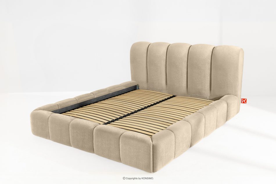 MERIDE Polsterbett 180 cm im Japandi-Stil mit beigefarbener Steppung beige - Foto 12