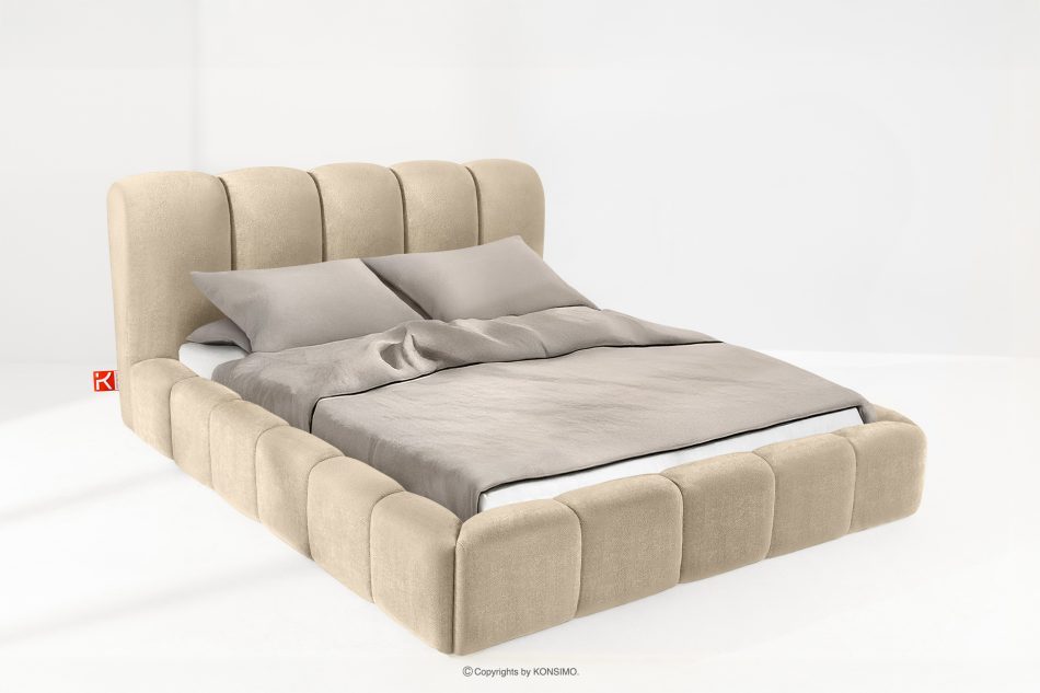 MERIDE Polsterbett 180 cm im Japandi-Stil mit beigefarbener Steppung beige - Foto 1