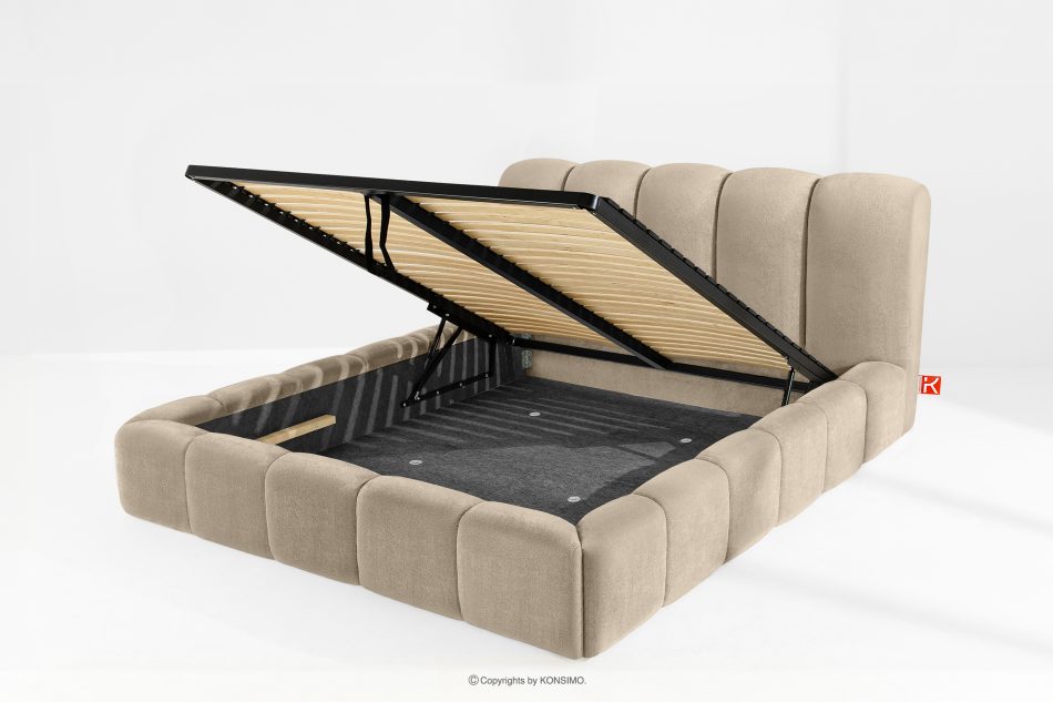 MERIDE Polsterbett 180 cm im Japandi-Stil mit grau-beiger Steppung graubeige - Foto 10