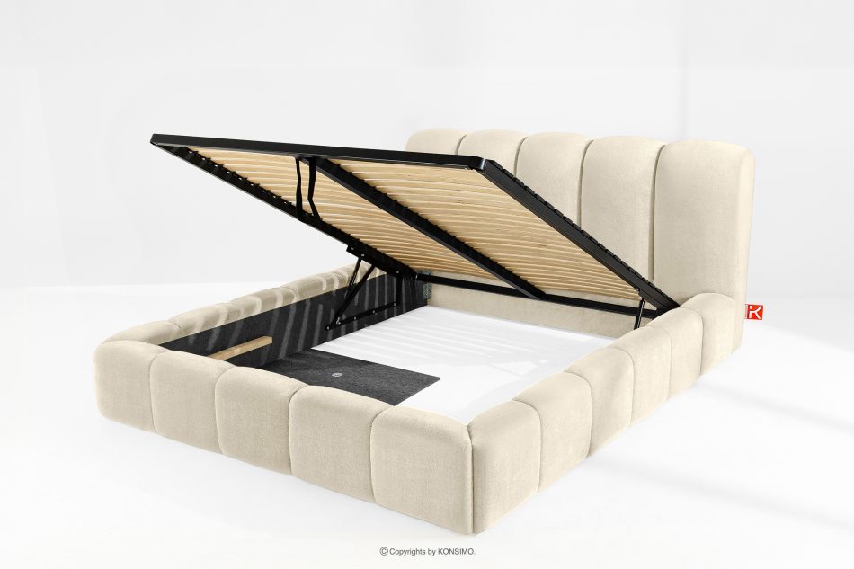 MERIDE Polsterbett 180 cm im Japandi-Stil mit ecrufarbener Steppung ecru - Foto 7