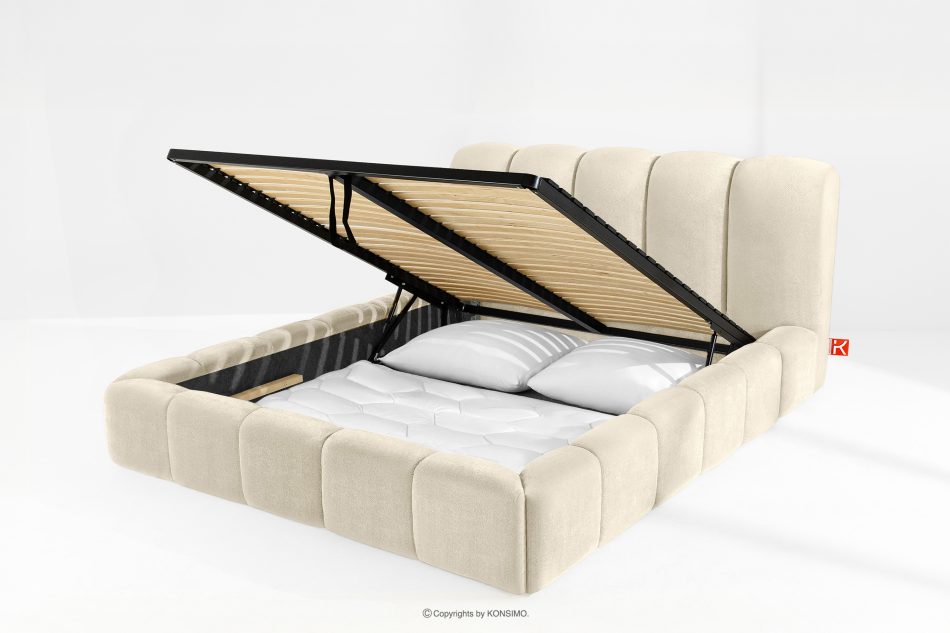 MERIDE Polsterbett 180 cm im Japandi-Stil mit ecrufarbener Steppung ecru - Foto 11