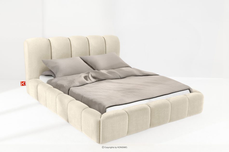 MERIDE Polsterbett 180 cm im Japandi-Stil mit ecrufarbener Steppung ecru - Foto 1