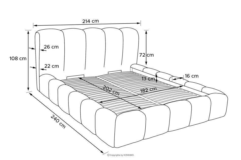 MERIDE Polsterbett 180 cm mit Steppung dunkelgrau dunkelgrau - Foto 22