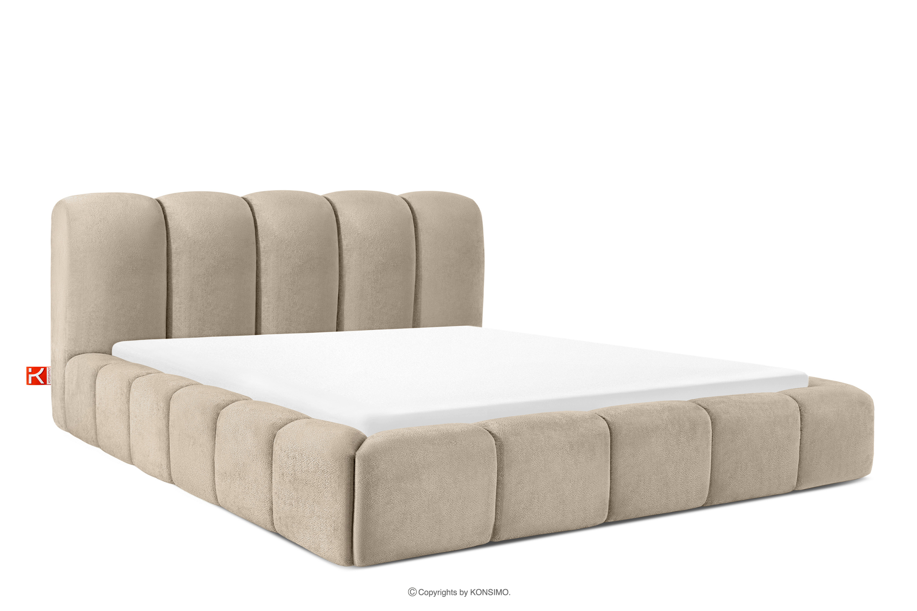 Polsterbett 200 cm im Japandi-Stil mit Steppung in Grau-Beige