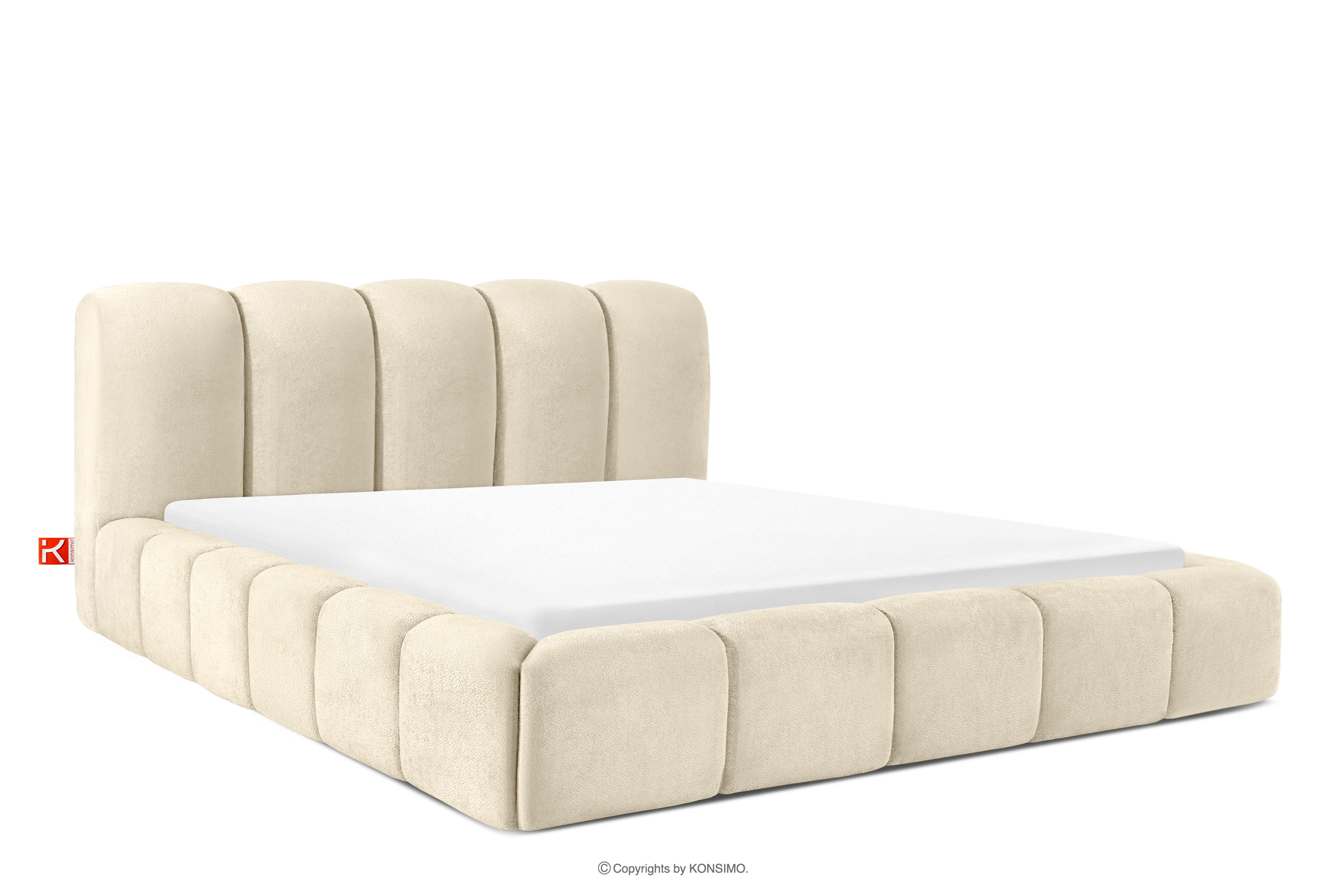 Polsterbett 200 cm im Japandi-Stil mit Steppung ecru